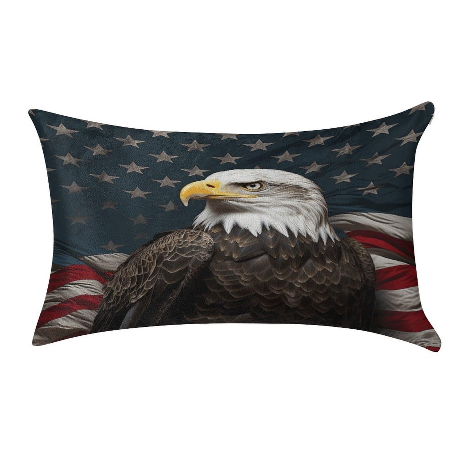 American Bald Eagle Sitting on Flag Ribbon Throw Pillow Cover 12"×20" Ultra Soft Pillowcase Cozy Lumbar Pillow Shell Gold Velvet Exquisite Decorative Cushion Sham Protector for Couch Sofa Bedroom