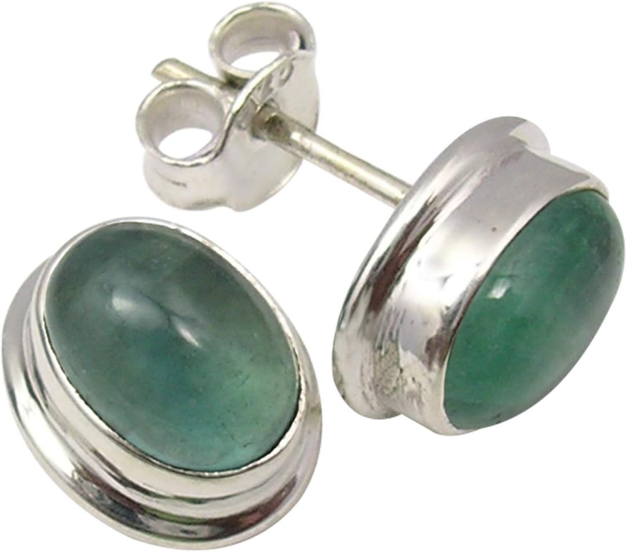 Genuine 6 x 8 mm Cabochon Apatite Stud Earrings 0.5" 925 Solid Silver