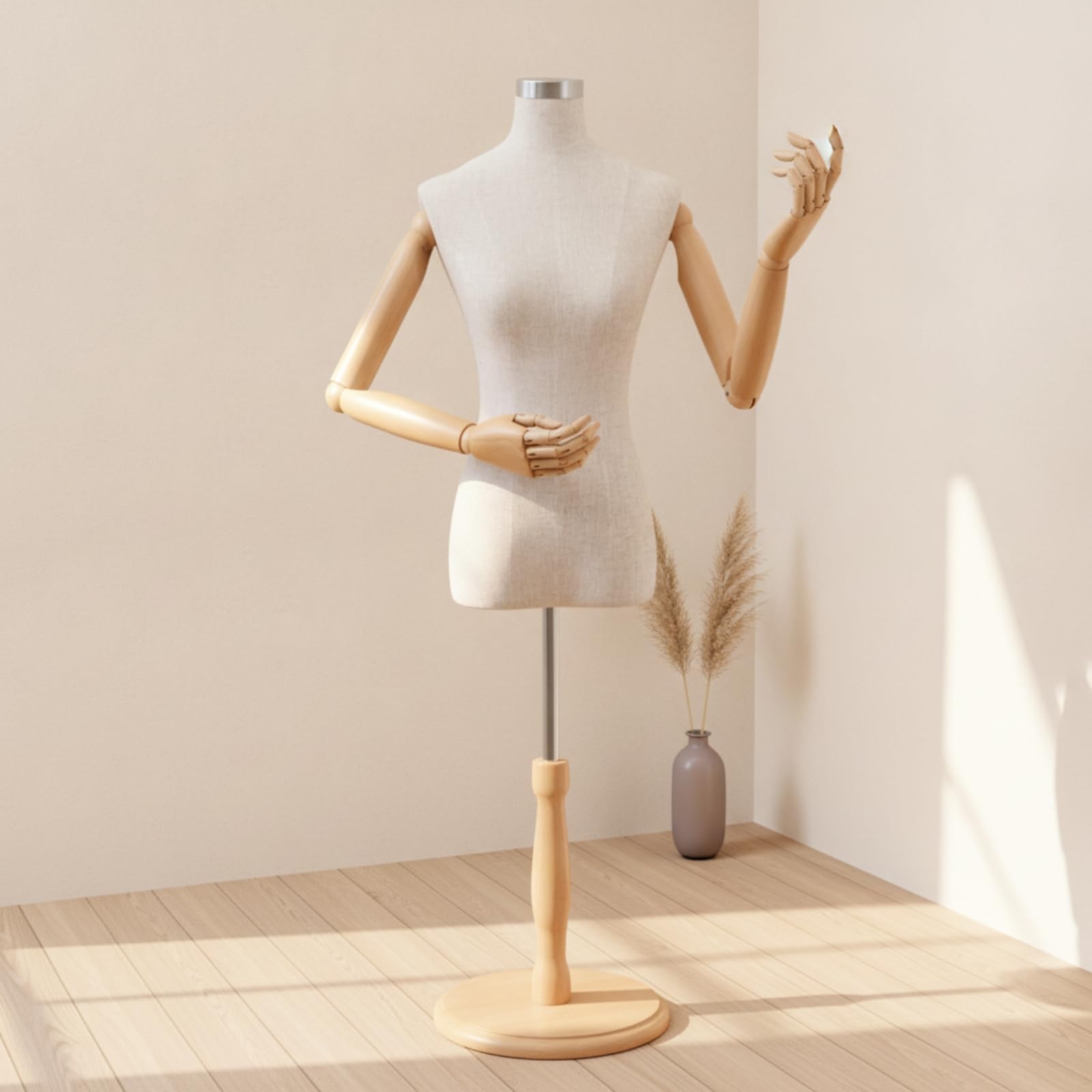 Schaufensterpuppe mit Holzarmen Stoffbezogen Schneiderbüste mit Armen Leicht Schaufensterpuppe Armen für Stylisten, Atelier