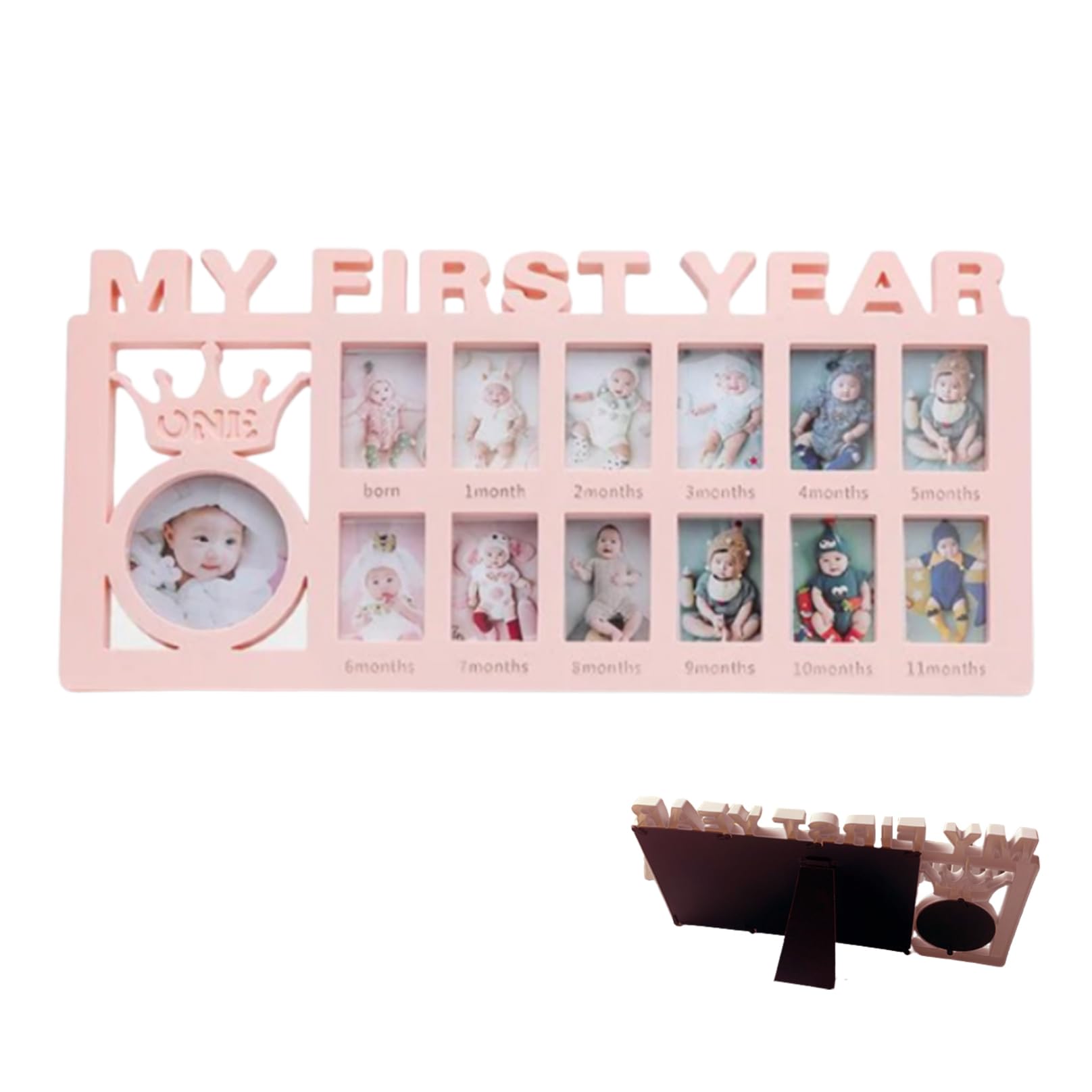 Tsawntd My First Year Picture Frame 12 Month New Baby Photo Frame Baby 12 Picture Collage Milestone for Photo Memories Shower Album Collage
