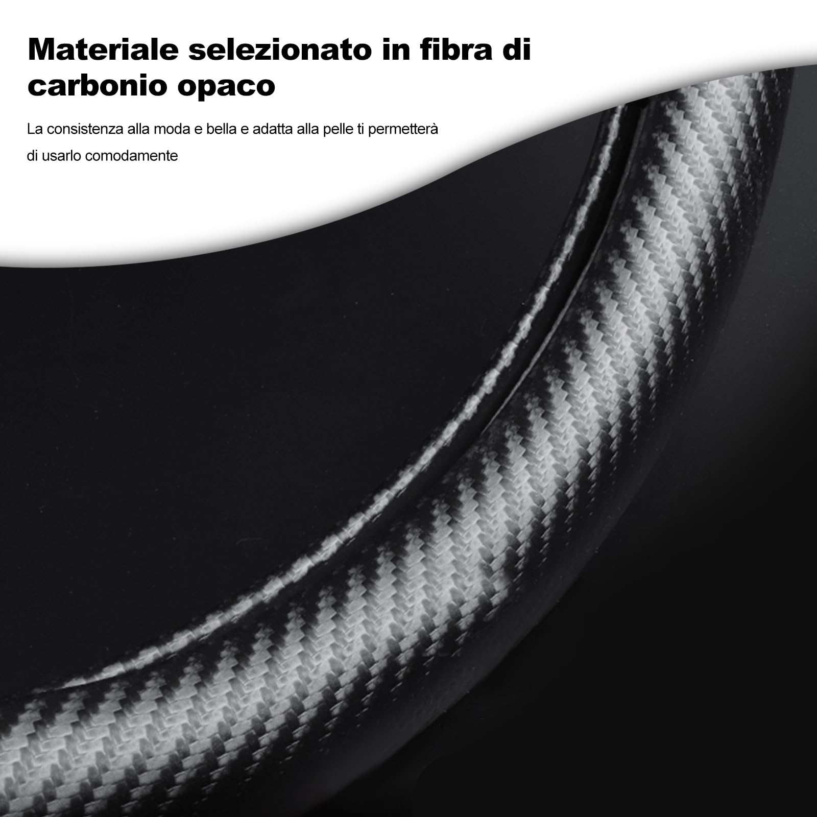 Ergocar Forma di D Fibra di Carbonio e Pelle PU in Microfibra Coprivolante Antiscivolo Coprivolante per Auto Universale Sport Traspirante Per diametro 38 cm（15"）-Nero Rosso