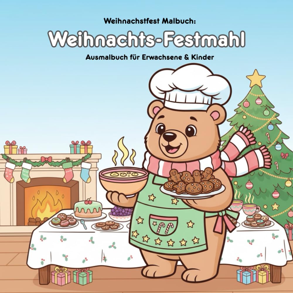 Weihnachts-Festmahl: Geschichte & Malbuch: Für Erwachsene & Kinder: 36 Ausmalbilder (21.59 x 21.59 cm) – Die warme Weihnachtsgeschichte mit Suppe & Keksen