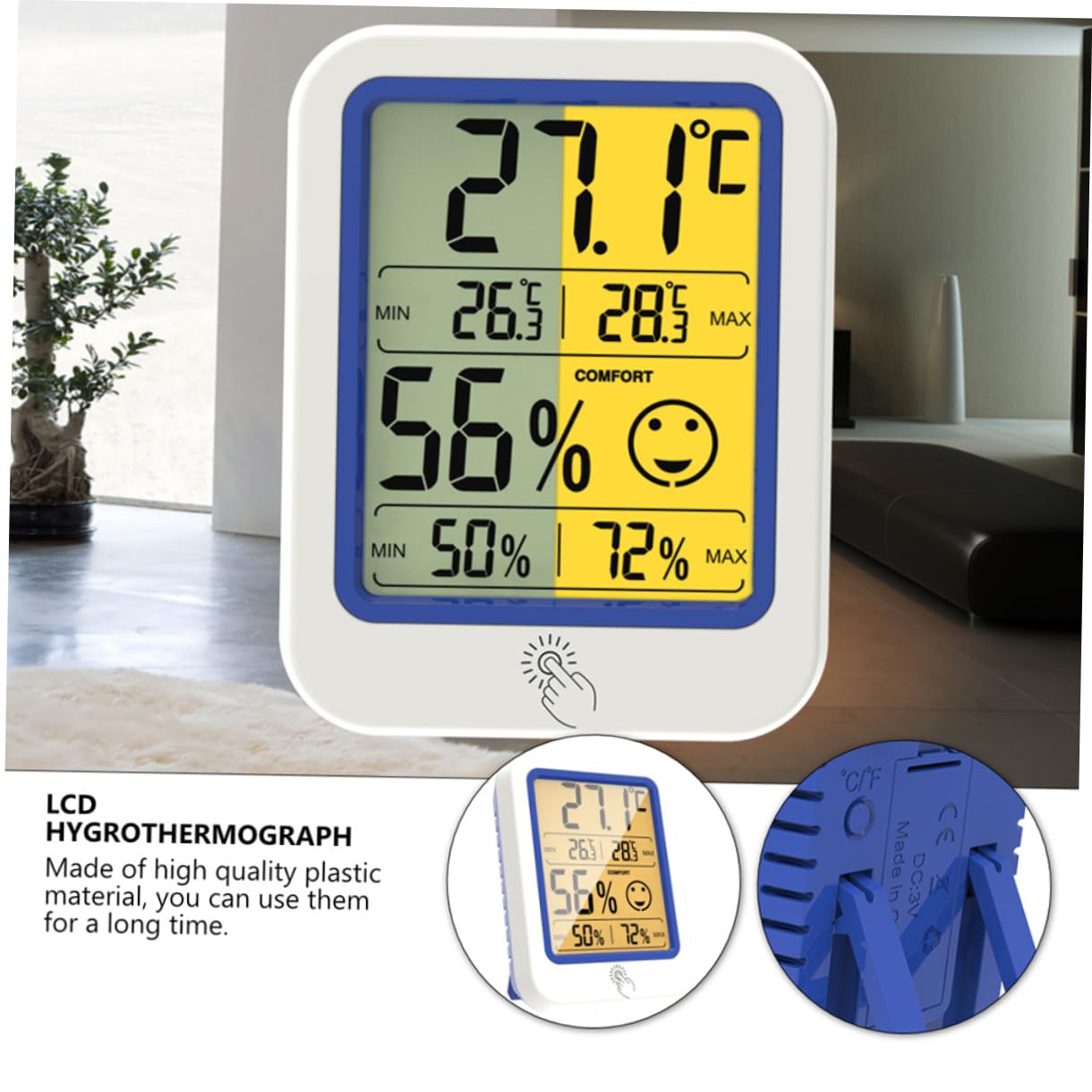 3 Pièces thermomètre termometre d intérieure thermometre intérieur thermometre electronique thermométre intérieur Moniteur de température électronique hygromètre câble Plastique