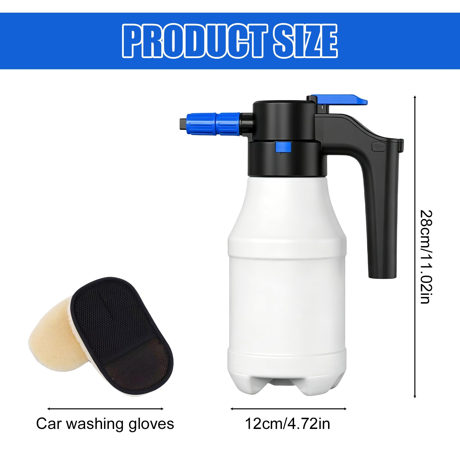 Spruzzatore elettrico di schiuma da 1,5 l, spruzzatore elettrico per auto, con 2 guanti da lavaggio, spruzzatore di schiuma per auto, senza fili USB, PP, portatile, per la cura dell'auto in giardino e