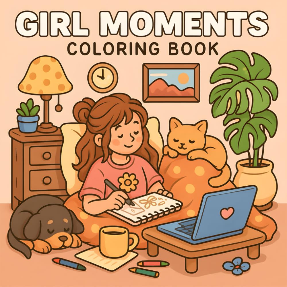 Girl Moments Coloring Book: Cute Daily Scenes, Cozy Hygge Moments, and Comfy Vibes for Relaxation and Stress Relief | A Coloring Book for Adults and Teens