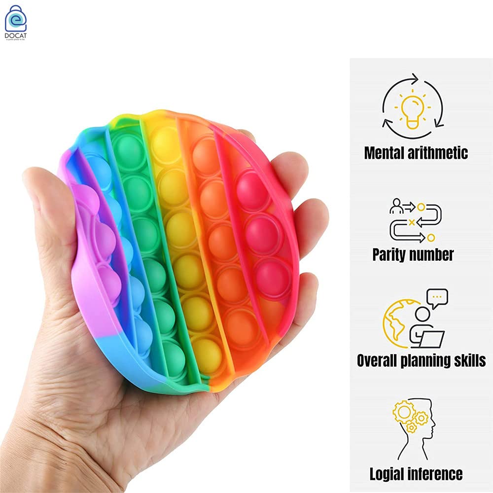 DOCAT 4 Packs Sensory Fidget Bubble Toy, Silicone Pressure Relieving Toys, Rainbow Color Silicone Squeeze Toy, Round 2