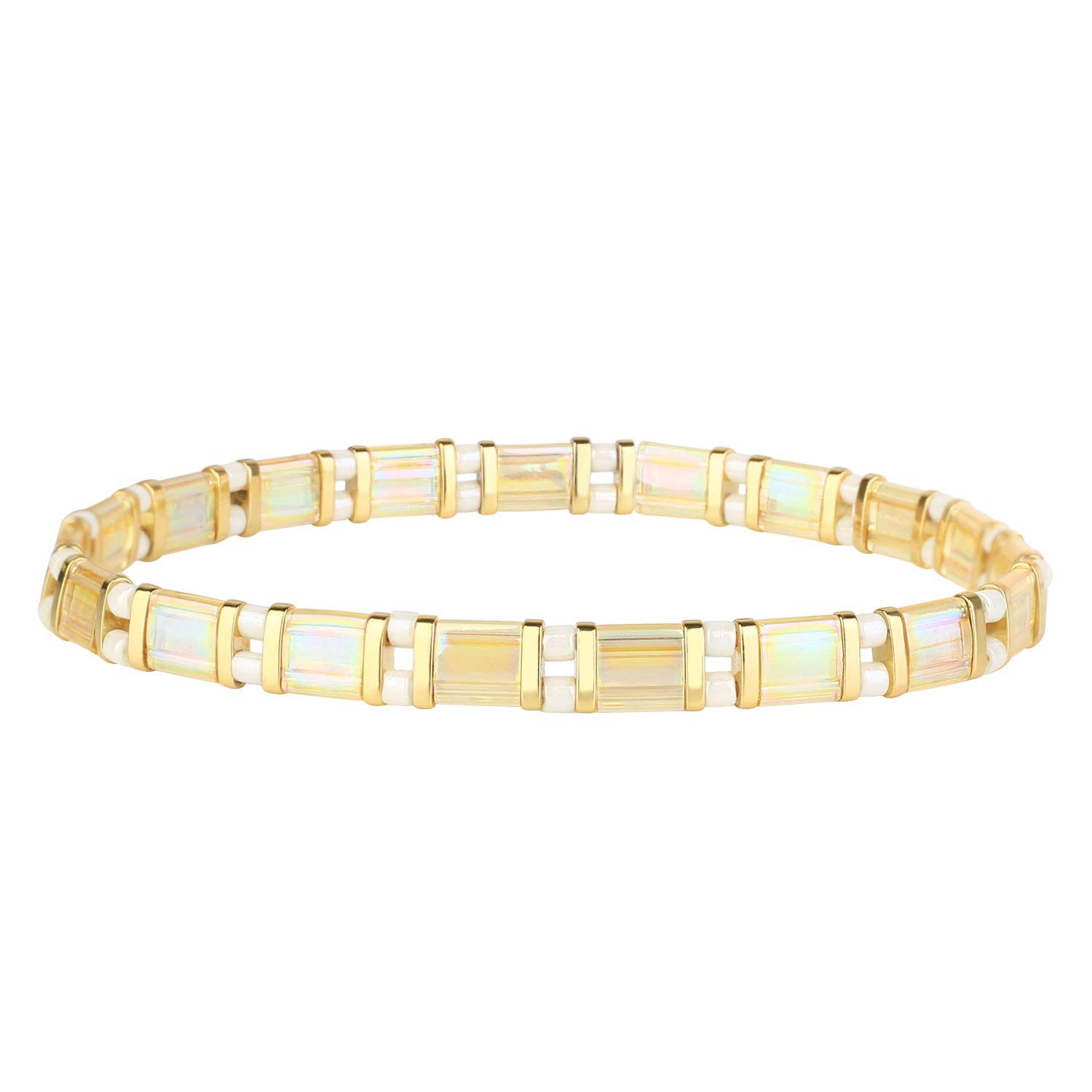 KELITCHKELITCH Tila Flat Beaded Stretch Strand Bracelets for Women Teen Girls - Trendy Unique Friendship Handmade Colorful Beach Link Bracelet Stackable Jewelry,Gift for Friend