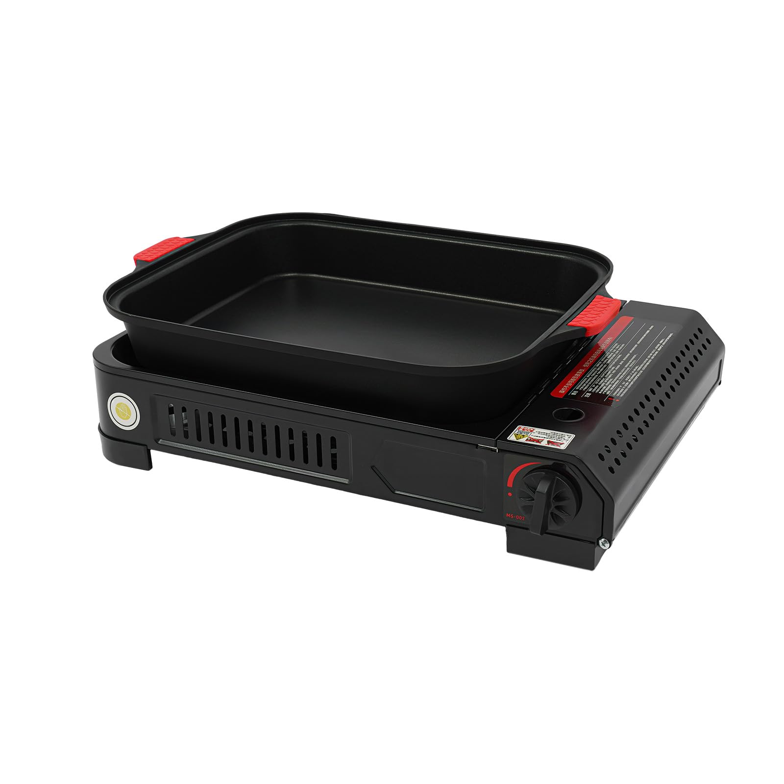 Barbacoa de gas para camping, pequeña 2,1 kW, hornillo de gas con placa de parrilla y tapa de cristal, para camping, bidón de butano, hornillo de camping para interiores, exterior (con asa)