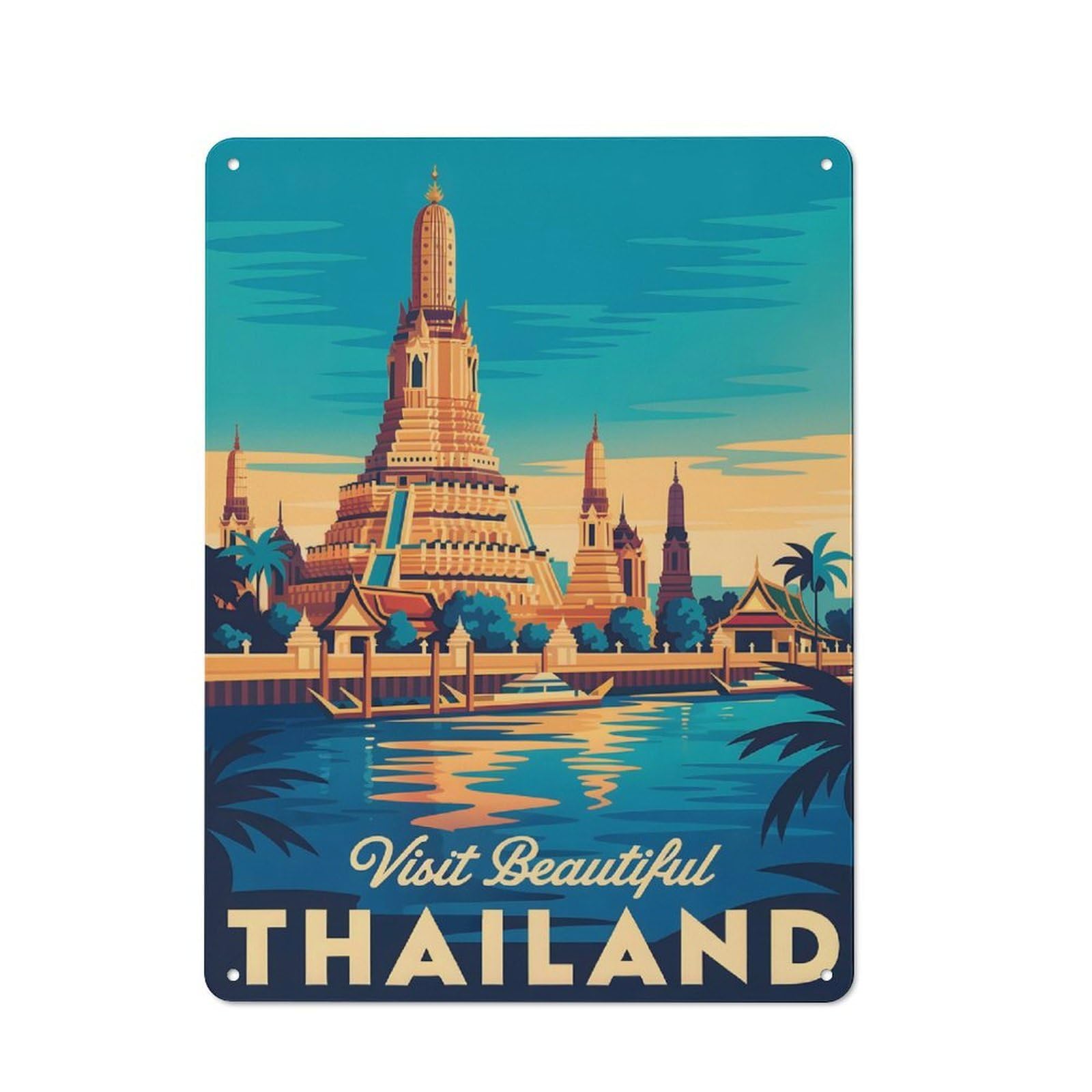 Junmoney Style-24 Tin Wall Plaque 40X30cm With Visit Beautiful Thailand Travel For Café Or Restaurant, Housewarming Present For People Styling Café And Restaurant