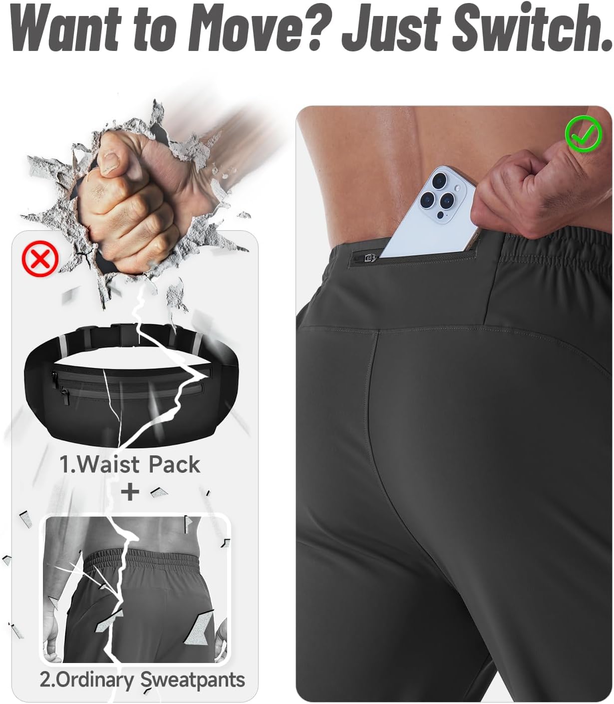 CANGHPGIN Mens Athletic Joggers with Zipper Pockets Lightweight Gym Sweatpants Men Stretch Workout Track Pants Jogging - Image 5