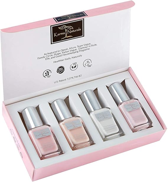 Karma Organic Nail Polish & Nail Polish Remover Bundle - Tea Tree Oil Based Formula Nail Polish Remover (4FLOz) Beautiful Natural Nail Polish Bridal Set (Pack of 4)