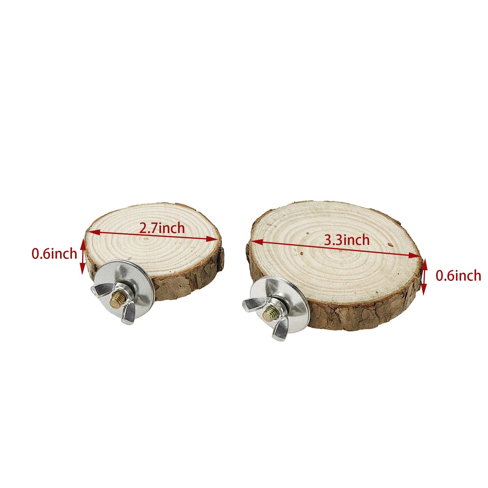 Wood Bird Perch Stand for Cage, Natural Round Wooden Parrot Platform Bird Perch Bird Toy for Canary Parakeet Cockatiel Parrot Budgie Sparrow (2 Pcs, 3.3inch & 2.7inch) - image 2