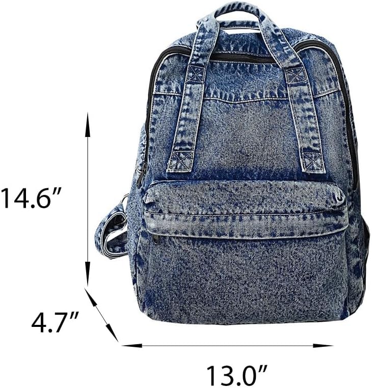 Vintage Denim Backpack Casual Style Daypack Shoulder Bag Rucksack Classic Jeans Backpacks Lightweight Handbag Purse (Blue) - Image 7