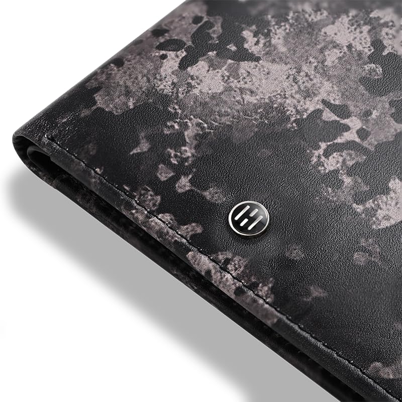 Image of HALDEN CAMO Digital Pattern, Men's Top Grain Leather Wallet, RFID Blocking, Bifold Wallet with 8 Slots for Men (Black)