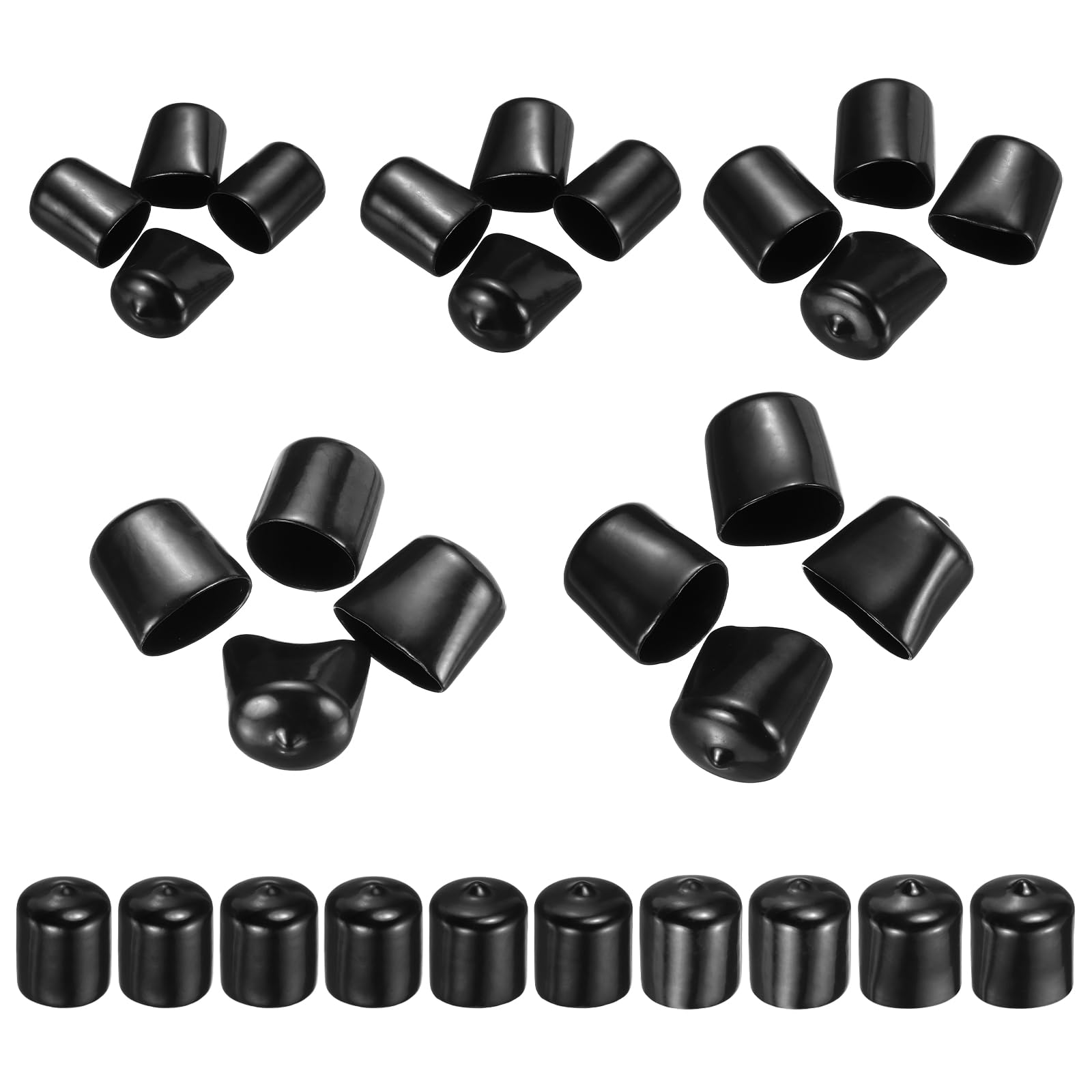 MECCANIXITY 50pcs Round End Protective Caps Rubber Cover 3/4" 13/16" 7/8" 15/16" 1" Black Screw Protector for Screw Bolt, Plumbing Pipe