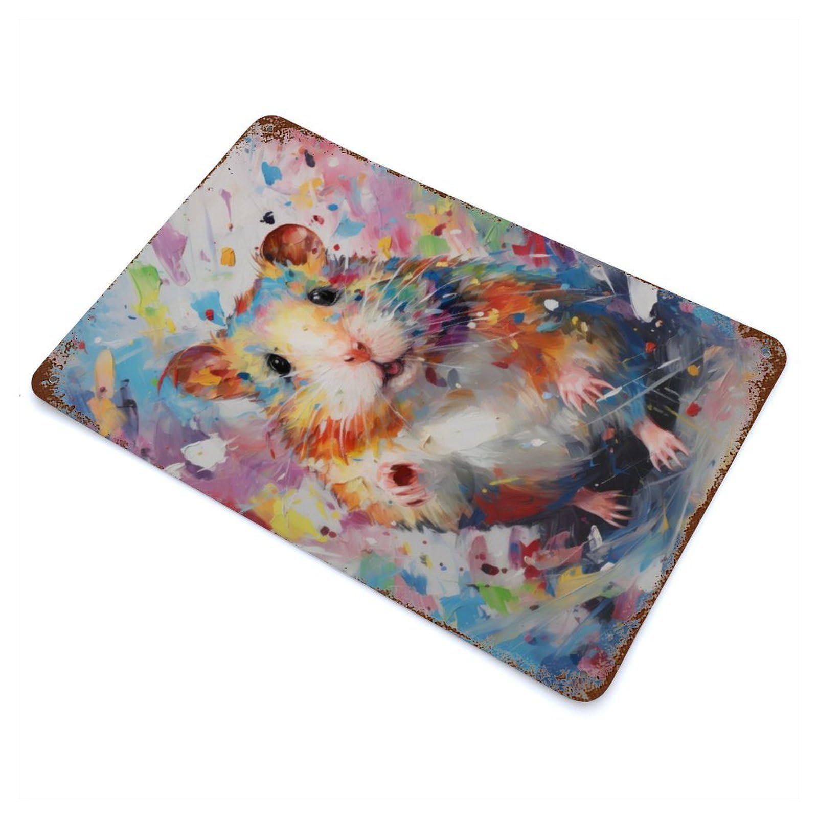 Hamster Walking in Paint Rust Effect Tin Sign 11.8"x7.9", Novelty Wall Decor for Garage, Pub Or Kitchen