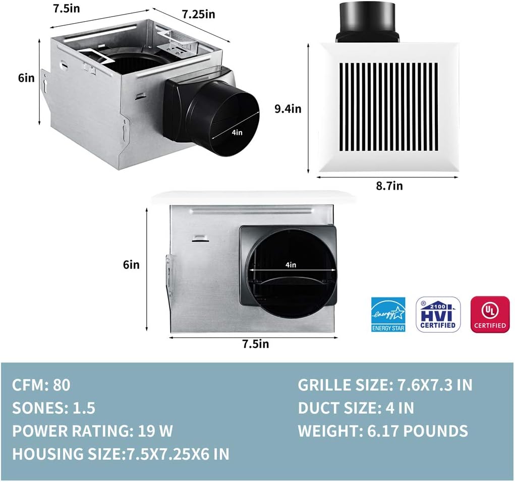 Modern White Ceiling Mount Energy Star Exhaust Fan