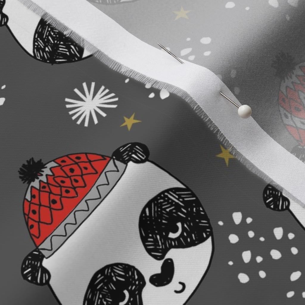 Spoonflower Fabric - Winter Panda Holiday Christmas Cute Gray Xmas Hats Printed on Organic Cotton Sateen Fabric by The Yard - Sewing Quilting Apparel Home Decor