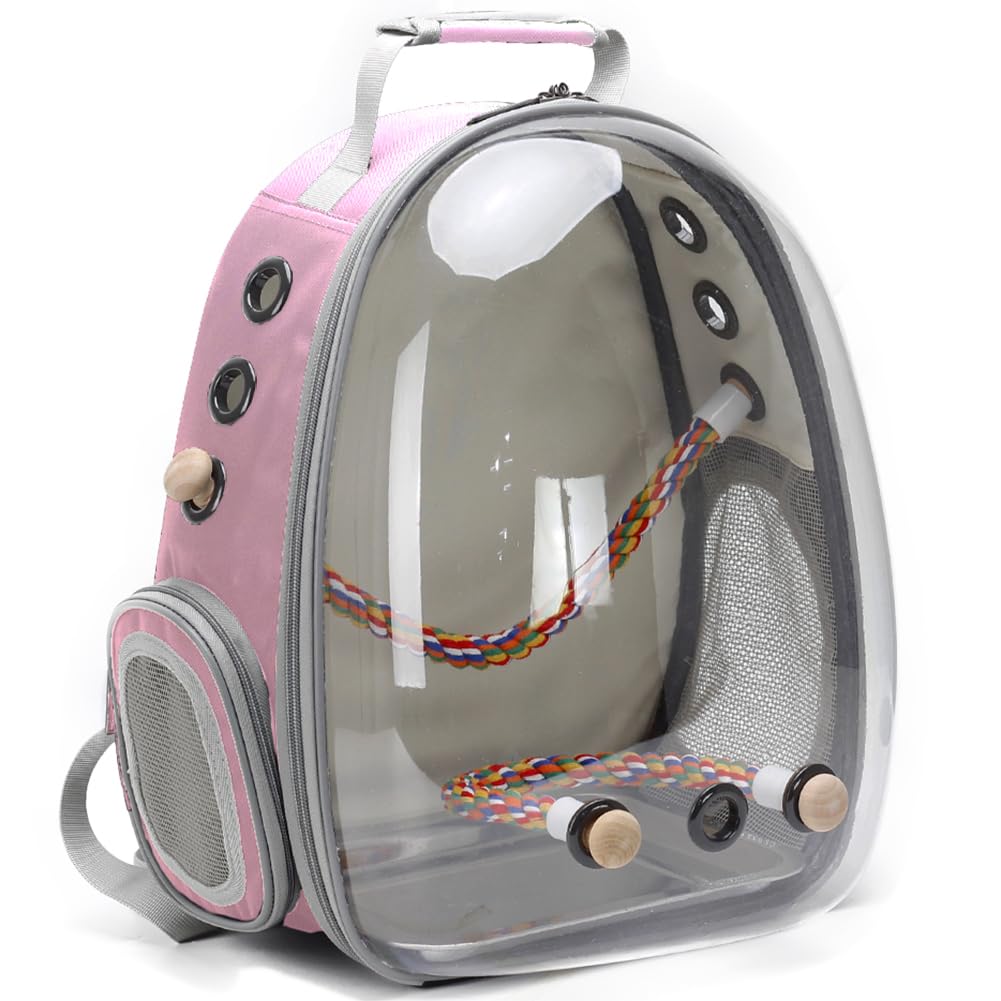 Bird Carrier Backpack, Bubble Bird Travel Carrier Backpack with Stainless Steel Tray and Standing Perch (Pink) โ image 1