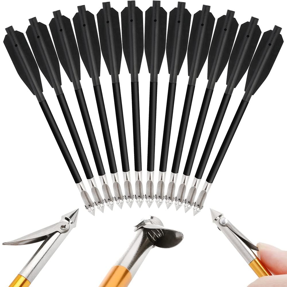 SHARROW 12/24pcs Archery Mini Fishing Crossbow Bolts 6.9 Inch Aluminum Arrow Fishing Arrow Hunting Dart Crossbow Arrow with 2 inch Vanes for 50-80lbs Crossbow Precision Target Game (24 pcs, Black)