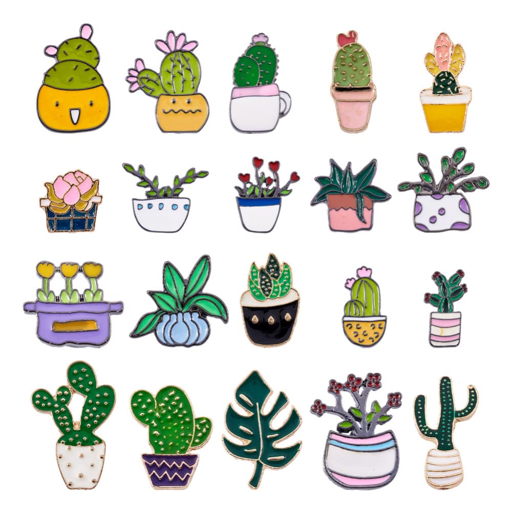 Cheriswelry 20Pcs Potted Plant Theme Enamel Pins Set Potted Cactus Flower Enamel Lapel Pins Plant Theme Brooch Pins 13-28.5mm for Clothes Jacket Bags Backpack Hats Decoration