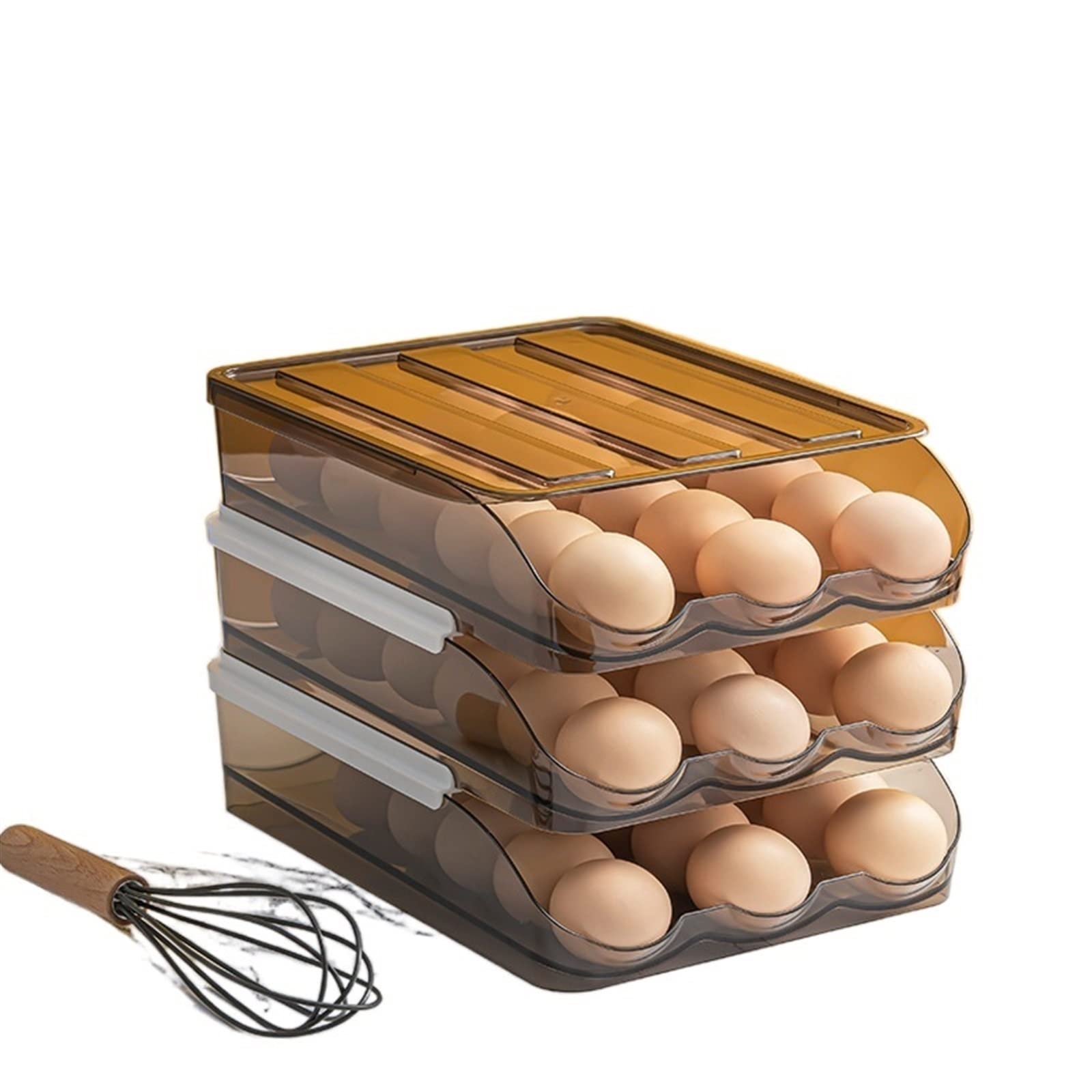 Cesta de Huevos Caja de Huevos rodante automática Soporte de Estante de múltiples Capas para Nevera Caja de Mantenimiento de Frescos Contenedores de Almacenamiento de cestas de Huevos (3 Capas)