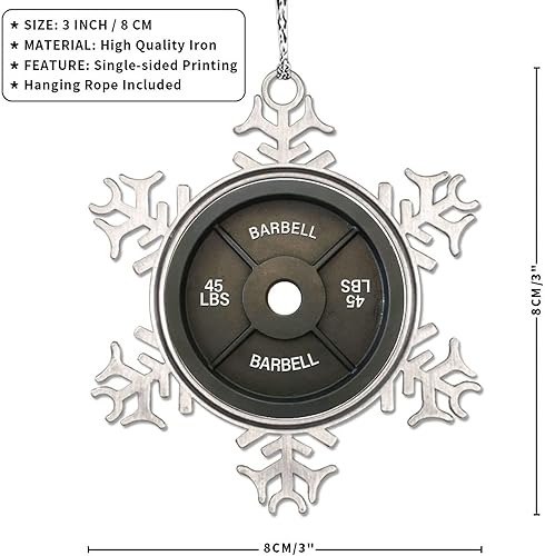 Vista 30 de Plato de pesas con barra para amantes del fitness, adornos de Navidad 2022, adornos de copo de nieve, decoraciones de Navidad para árbol, novedad