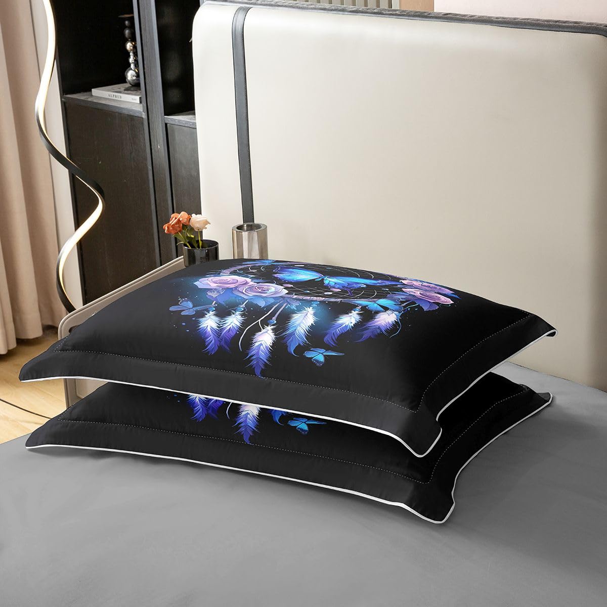 Homewish Schmetterling Traumfänger Bettwäsche 135x200 Baumwolle Boho Traumfänger Bettwäsche Set Lila Rose Bettbezug Fantasie Verträumt Bettset Schlafzimmer Dekor