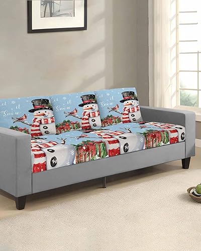 Miniatura 2 de Fundas de cojín elásticas para sofá de Navidad, diseño de muñeco de nieve, seccional, individual, en forma de L, con parte inferior elástica, diseño