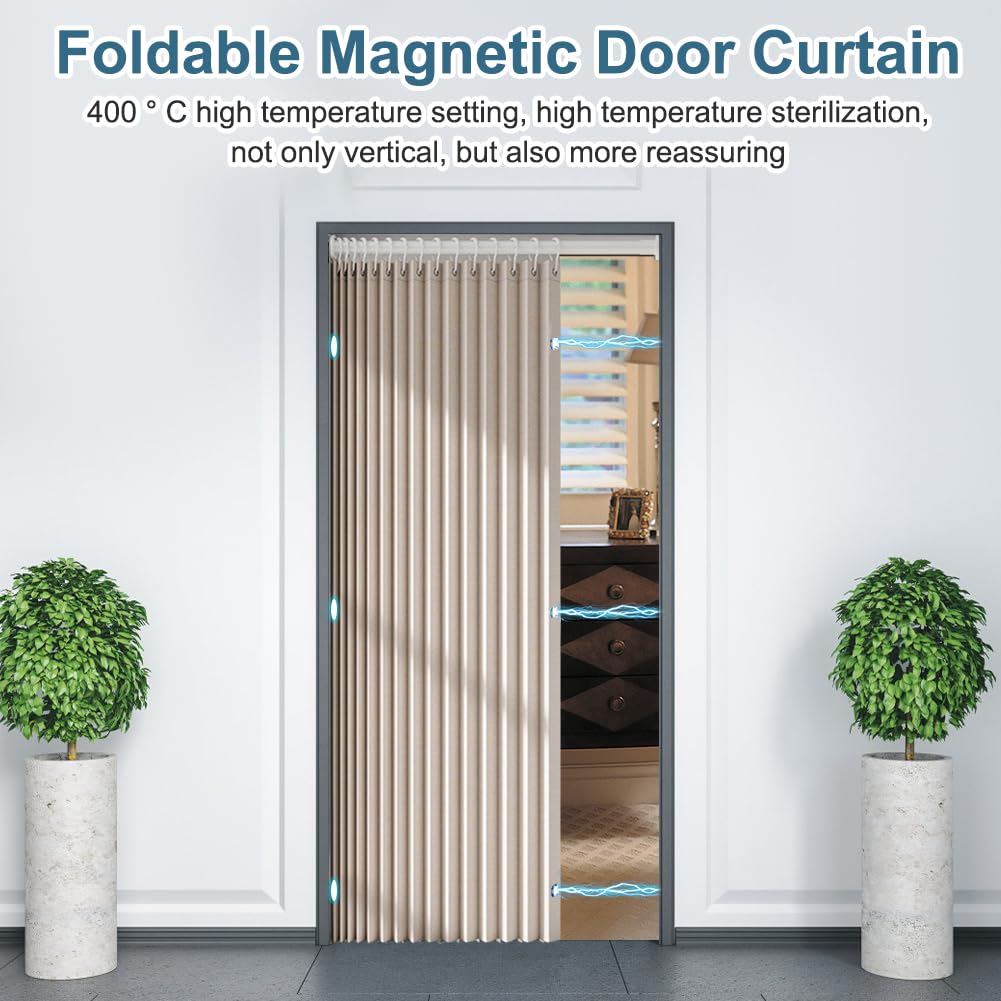 Cortina para puerta sin taladrar, cortina térmica para puerta con barra telescópica, separador de habitaciones magnético para puertas y habitaciones, adecuado para cortina térmica, puerta plegable
