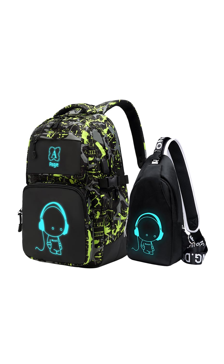 Asge Rucksack Jungen Schulrucksack Mädchen Teenager Jugendliche Coole Schule Daypacks Kinder Reflektierender Schultasche Outdoor Camping Groß Schulranzen Wasserdicht Ranzen Schultertaschen Set
