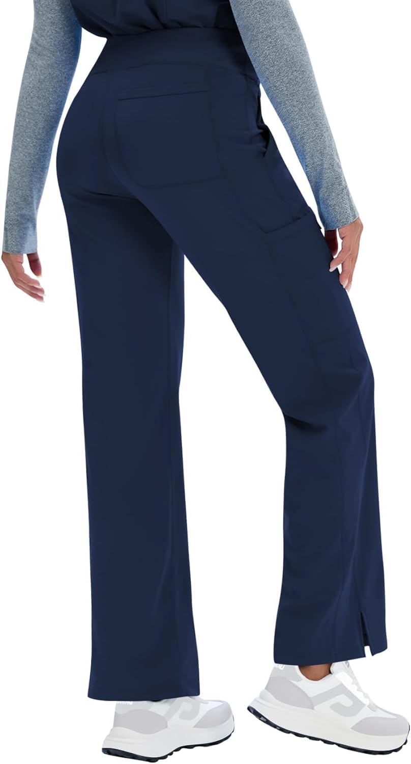 Women's Yoga Scrub Pants Flared Mid Rise Cargo Work Pants with 5 Pocket for Work,4-Way Stretch Fabric