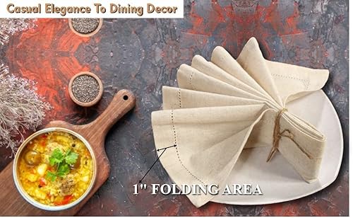 Miniatura 6 de Servilletas de diseño de algodón de lino - color natural - 20 x 20 (juego de 12) - apariencia de lino premium - Fibra natural 100% de celulosa