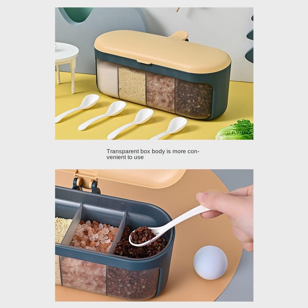 Pots d'assaisonnement, boîte à épices, boîte d'assaisonnement domestique, pots à condiments de cuisine en plastique, bol à sucre à quatre grilles, conteneur de stockage, sel, poivre, pots à épices, co