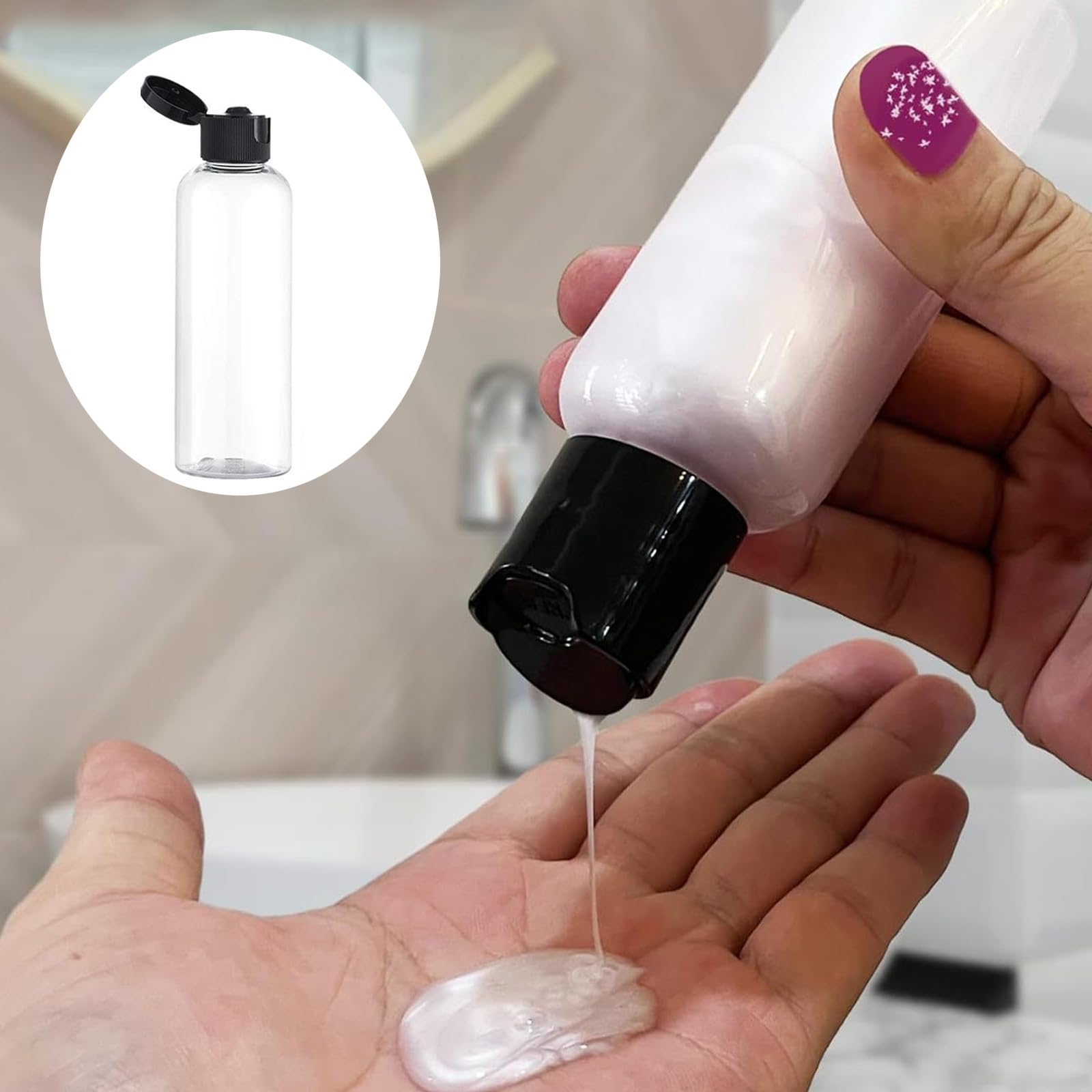 Travel Bottles Set, 100 ml, 5 Pieces with Flip Lid, Transparent, with Funnel, Cosmetic Container - Image 4