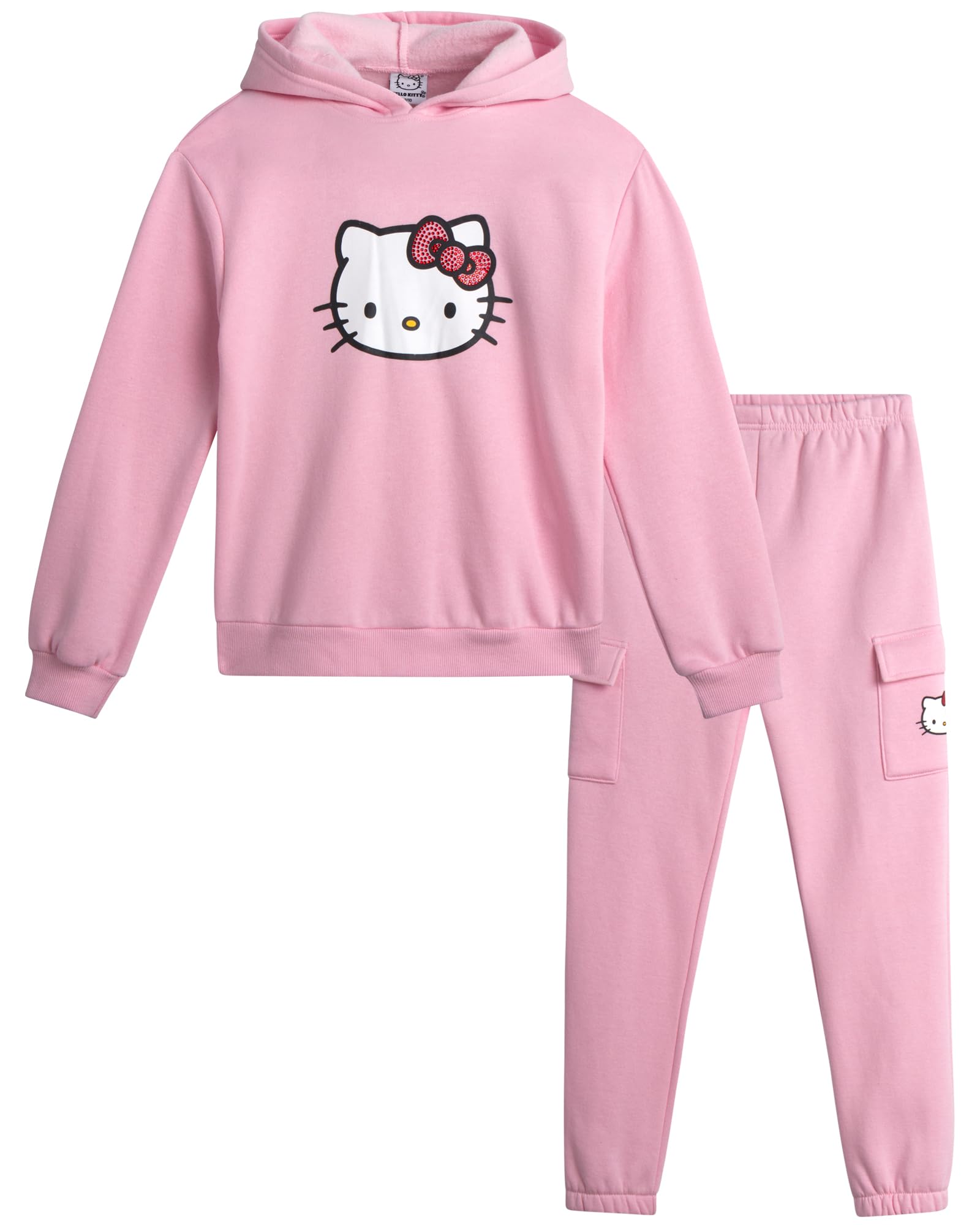 Hello Kitty Set di pantaloni da ragazza, 2 pezzi, felpa con cappuccio e pantaloni cargo abbinati con tasche (2T-12)