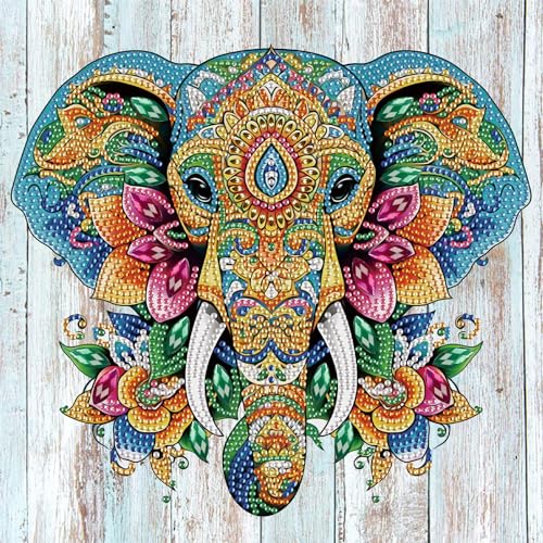 Image of Tontut Elephant Diamond Art Painting Kits, 5D Special Shape Beginner Crystal Diamond Art Painting for Home Wall Decor Gifts 12x12 inch