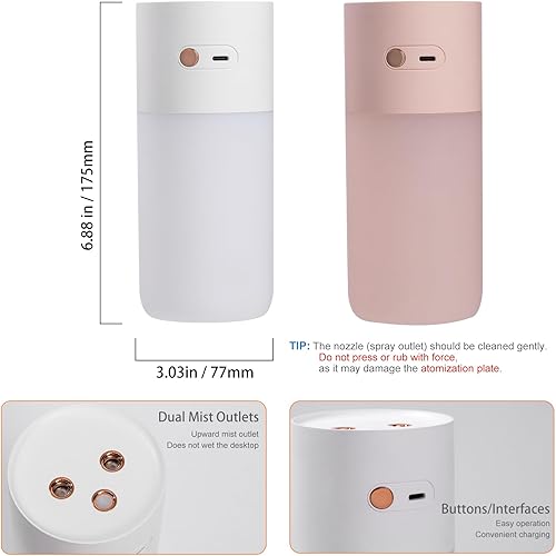 Miniatura 7 de HODEMI Humidificador pequeño portátil - Humidificadores de niebla fría con protección contra escasez de agua, luz nocturna cálida, mini