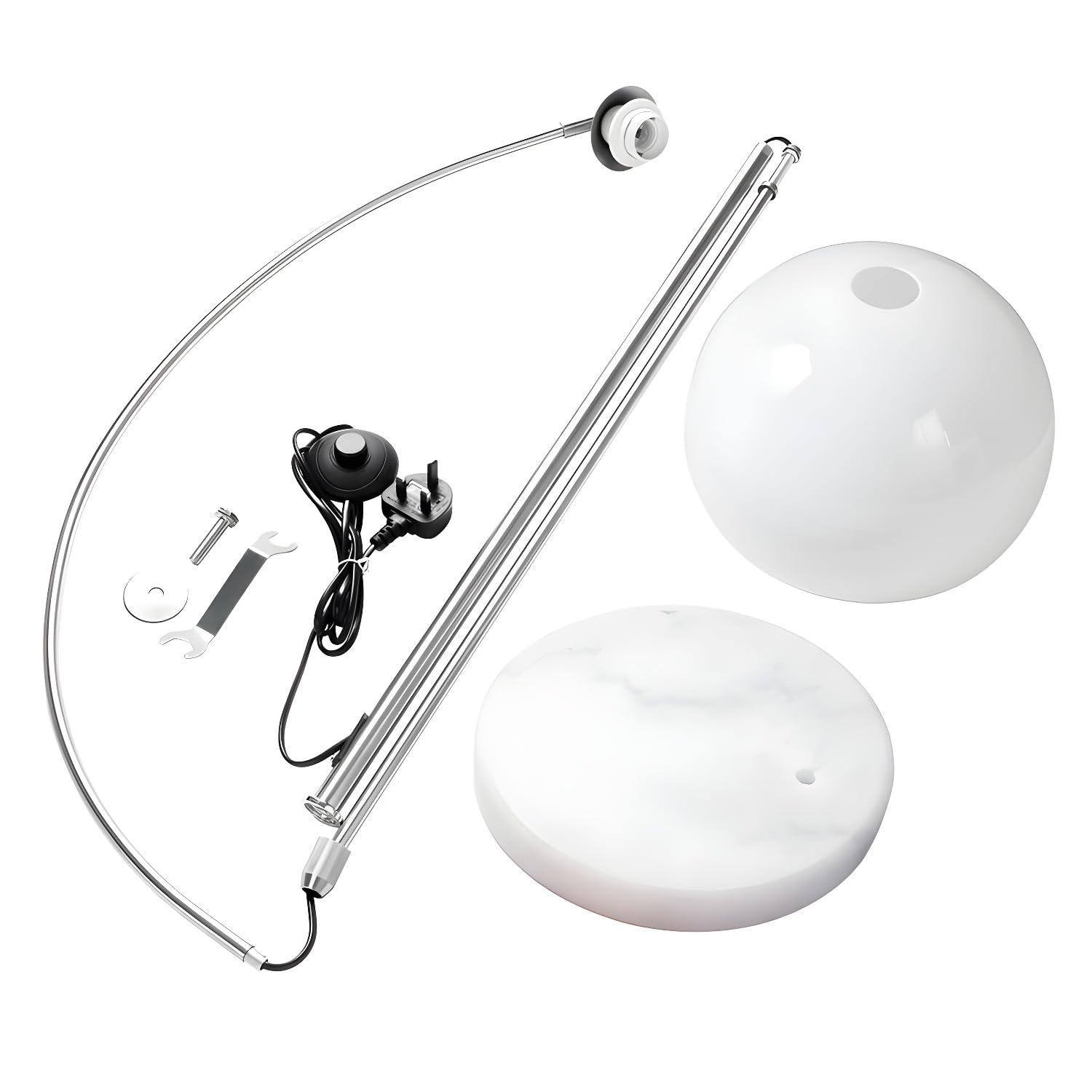 Lampa podłogowa z matowego metalu, Regulowana metalowa 1 jasna lampa podłogowa Okrągły klosz Biały 35,5 x 86,5 cala