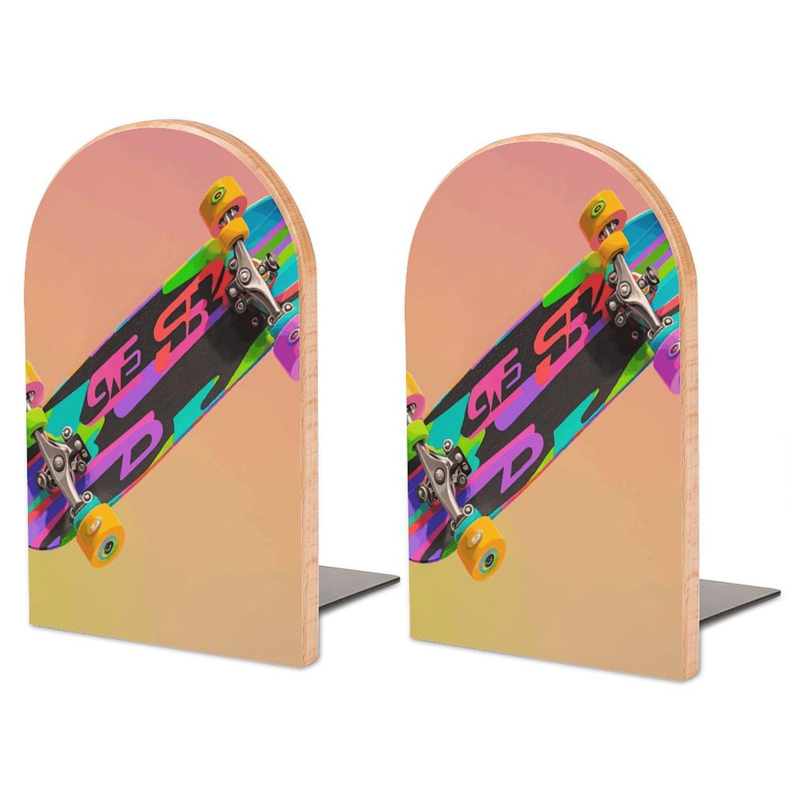Serre-livres skateboard 3D en bois de hêtre et métal 17cm