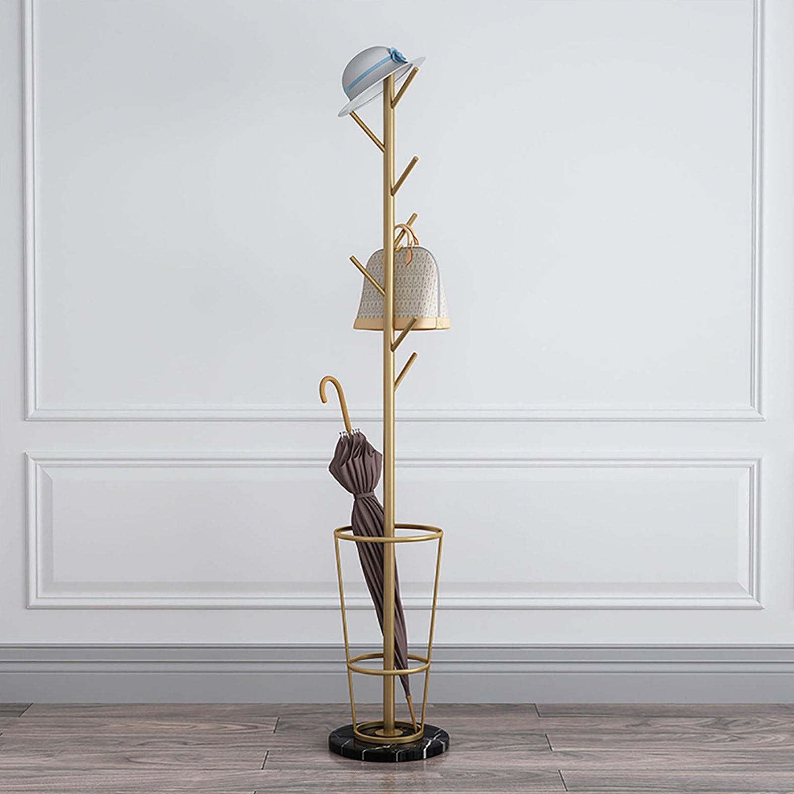 HYLYGFH Metal Umbrella Stand & Coat Rack with Marble Base - Stylish Entryway nizer with Multiple Hooks for Umbrellas & Coats, Durable and Elegant Design for Home Décor