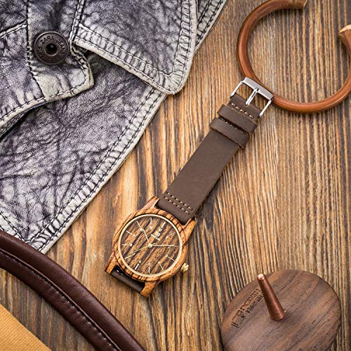 Orologio Uomo Nero, MUJUZE Ebano con Nero Pelle