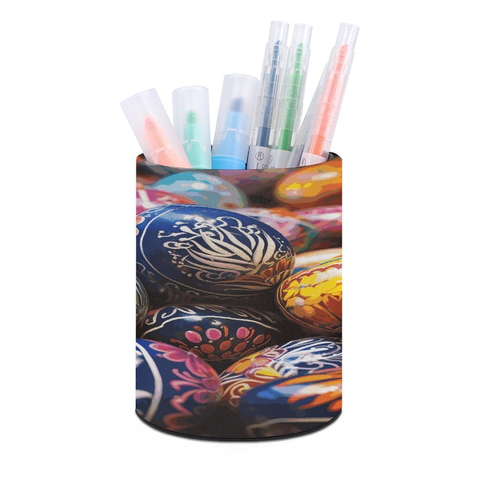 FekiLoot Colorful Hand Painted Easter Eggs Pen Holder Personalized Desktop Pencil Holders Case Office Accessories Container Box for Round Pen Cup Desktop Organizer Makeup Brush Holder Caddy Storage