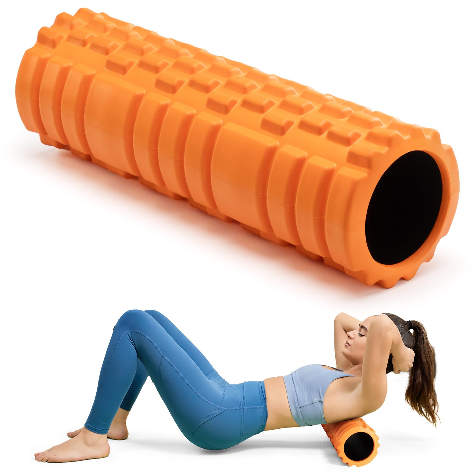 Krightlink Schaumstoffrolle für Tiefengewebe-Muskelmassage, hohe Dichte, 45,7 cm | Trigger Point Fitness Übung Massagerolle Selbst-Myofasziale Rückenrolle Freisetzung für den ganzen Körper (Orange)