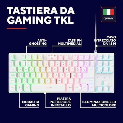 GX 833W Thado Tastiera Gaming TKL Italiano QWERTY, Design Compatto più Piccolo del 20%, Cavo USB 1,8 m, Anti-Ghosting, LED Keyboard USB a Membrana per PC Laptop, Bianco - Tastiera gaming - Immagine 1