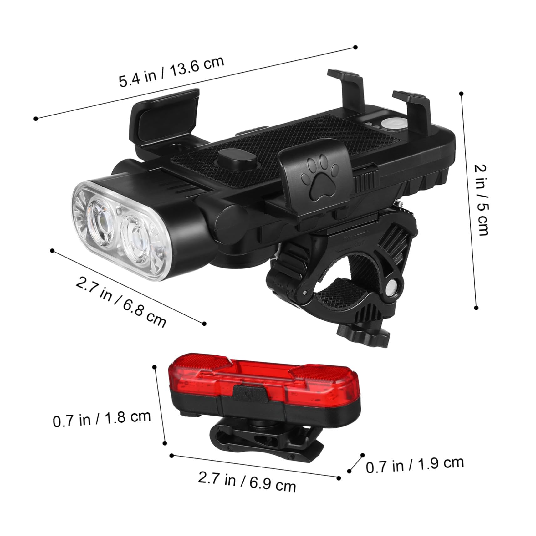 PartyKindom 4000mah Faro Bici Anteriore Luce LED Posteriore Supporto Telefono Clacson e Batteria Ricaricabile USB per Guida Notturna Sicura