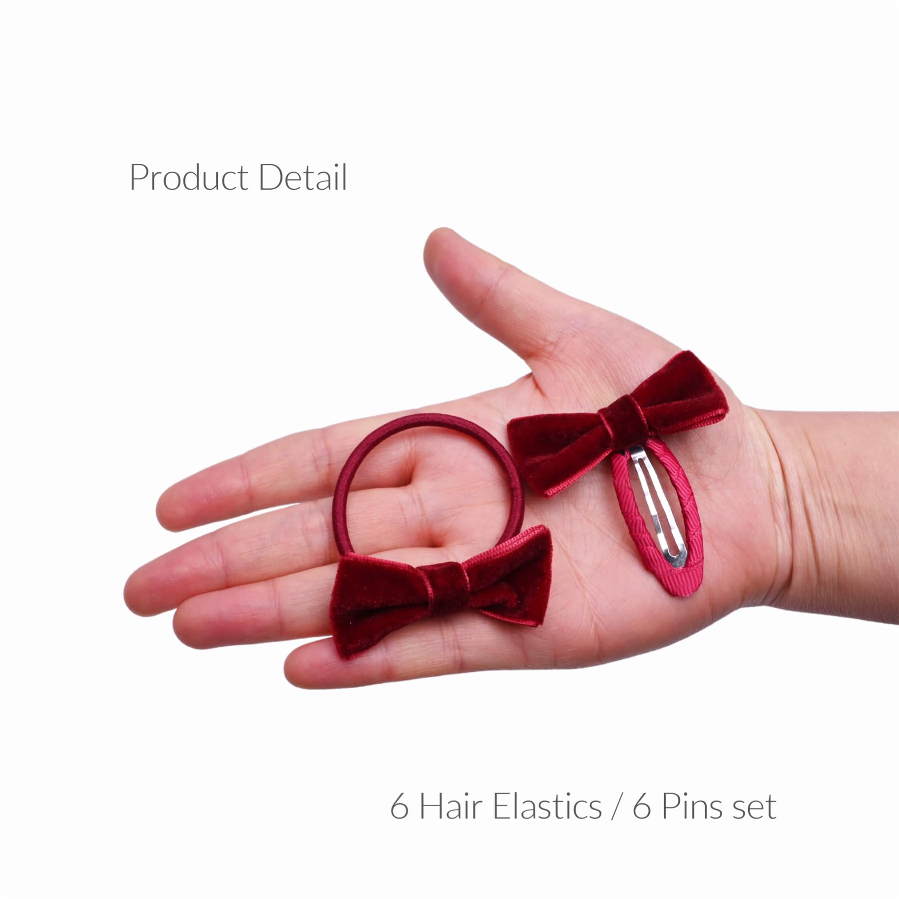Basic Sense 12pcs Girls' Velvet Bow Hair Accessories - School Hair Clips & Hair Ties Set, Burgundy - Image 2