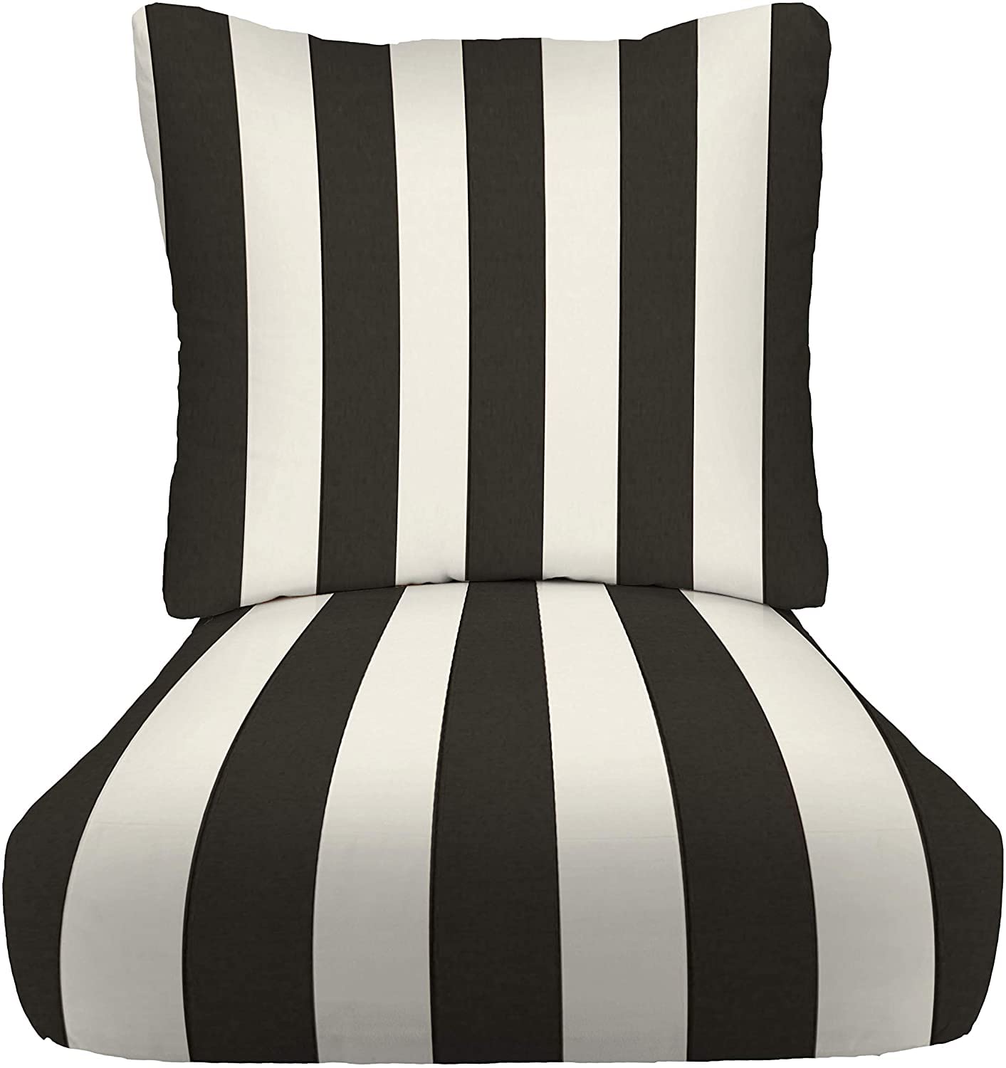 RSH Décor Indoor Outdoor All Weather Club Lounge Chair Deep Seat Cushion 22" x 24" x 4" with Pillow Back Cushion 22" x 19", (Black & White Stripe)