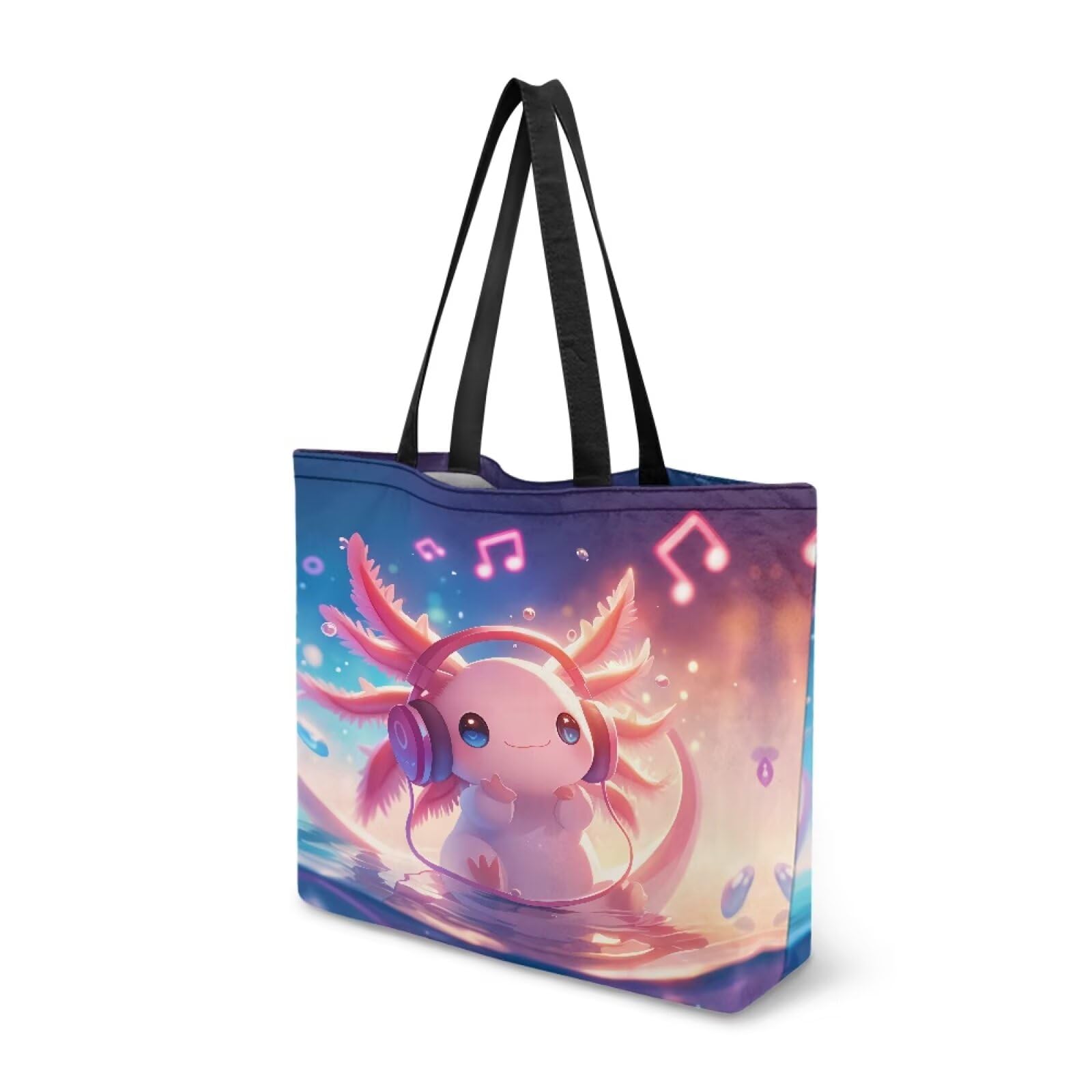Dngkaoje Pink Axolotl Print Shoulder Handbag for Women Girlscanvas Tote Bag Cute Axolotl Print Reusable Strong Grocery Bags Lightweight Travel Tote Bags for Women Canvas Summer Tote Purse