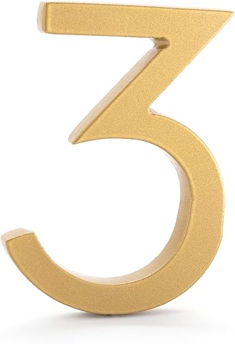 Montague Metal Products MHN-10-F-GD1-3 Números de casa de dirección flotantes modernos de aluminio sólido, 10 pulgadas, oro recubierto de polvo